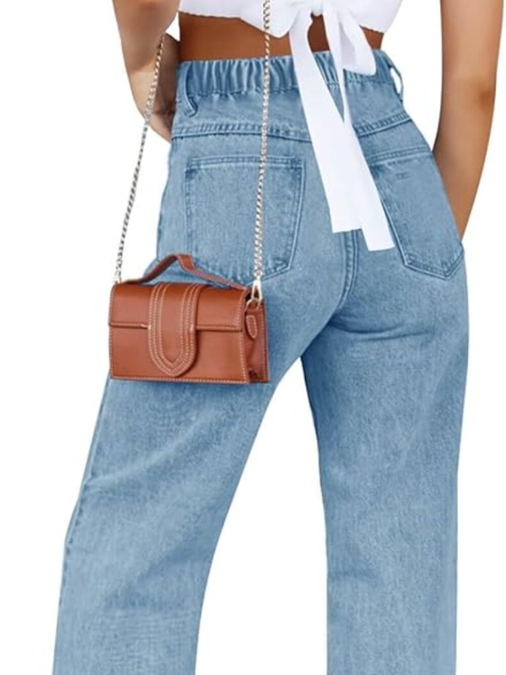 Girl’s Elastic Waist Jeans Straight Leg Demin Pants Casual Stretch 10-12 Years